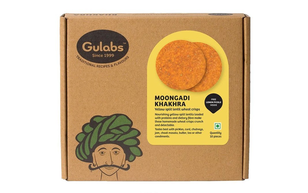 Gulabs Moongadi Khakhra Yellow Split Lentil Wheat Crisps   Box  10 pcs